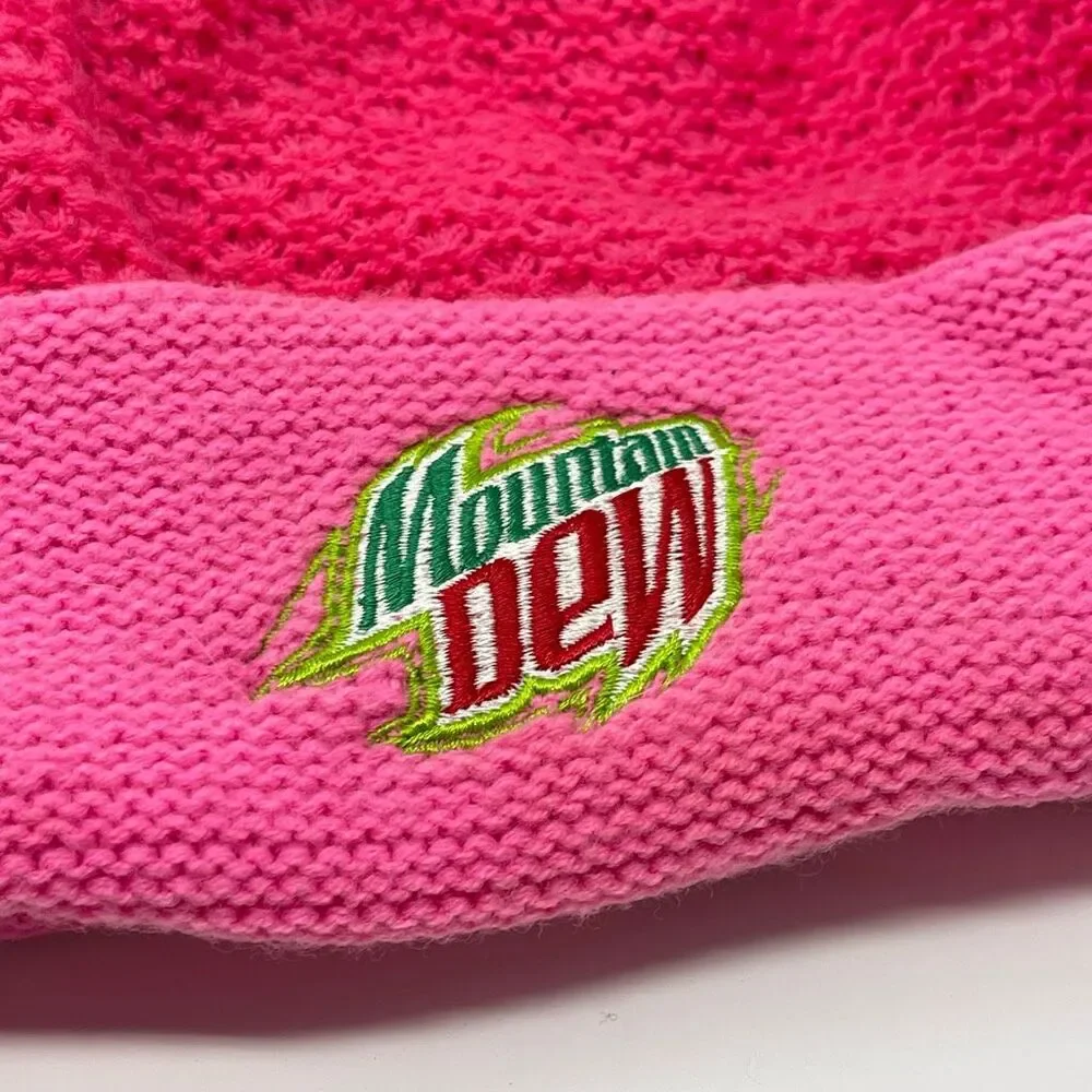 Mountain Dew Winter Pom Pom Beanie Hat Logo Pink OSFM One Size Chaos Brand